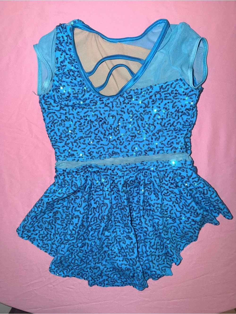 Blue Sequin Dance Leotard with Skirt